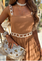 Rochie maxi na ramiączkach Golden Shell camel