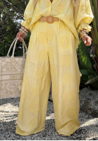 Haftowane Pantaloni wide leg boho Ti Amo galbenă