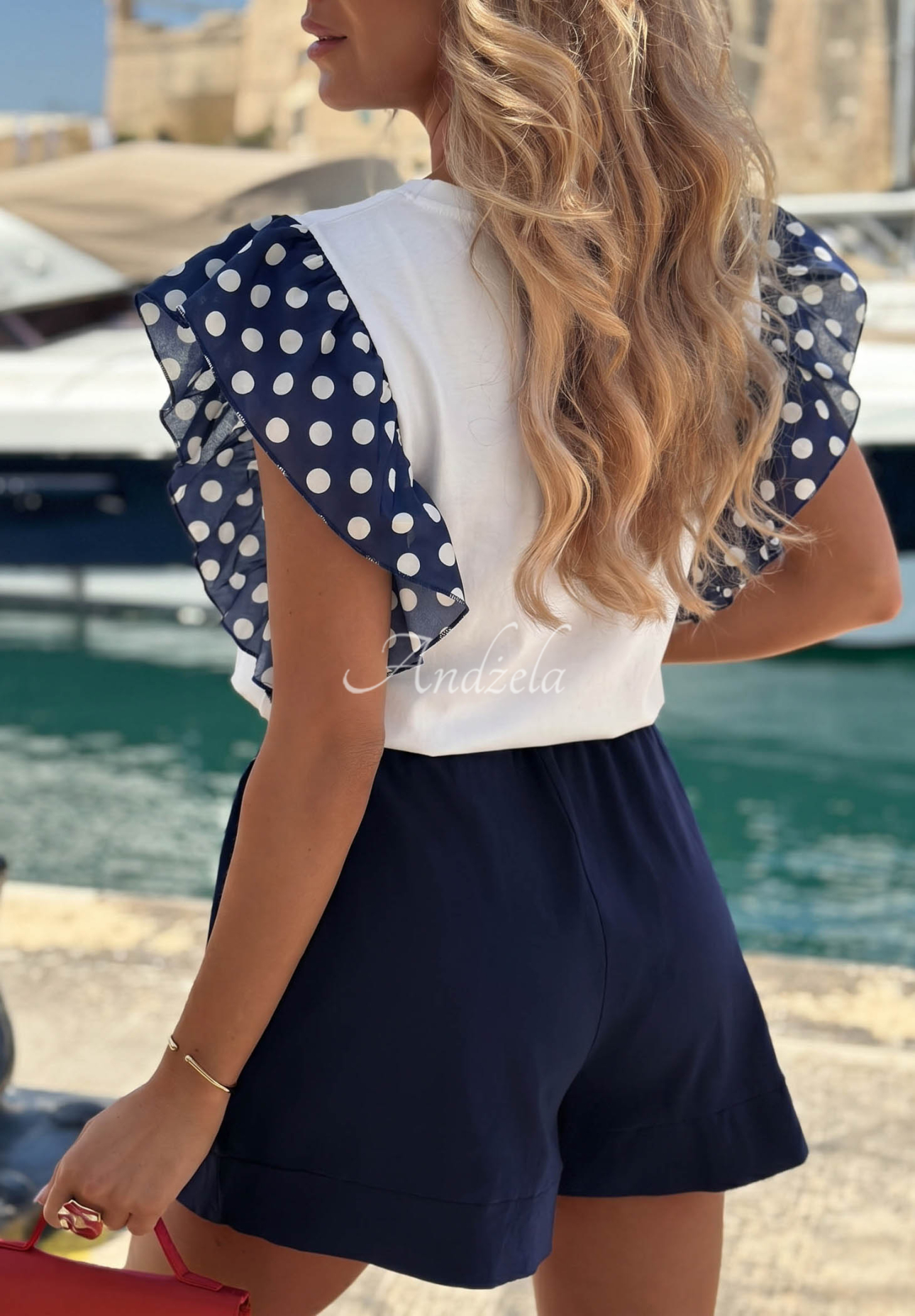 Tricou din bumbac cu volănașe cu buline Dotella