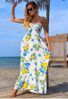 Rochie maxi din bumbac fără bretele cu imprimeu cu lămâi Limone Sole