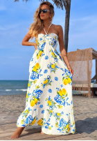 Rochie maxi din bumbac fără bretele cu imprimeu cu lămâi Limone Sole