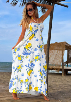 Rochie maxi din bumbac fără bretele cu imprimeu cu lămâi Limone Sole