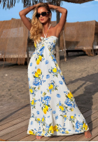 Rochie maxi din bumbac fără bretele cu imprimeu cu lămâi Limone Sole