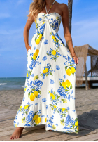 Rochie maxi din bumbac fără bretele cu imprimeu cu lămâi Limone Sole