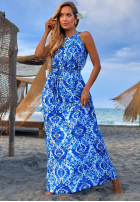 Wzorzysta Rochie Sunlit Ocean biało-albastră