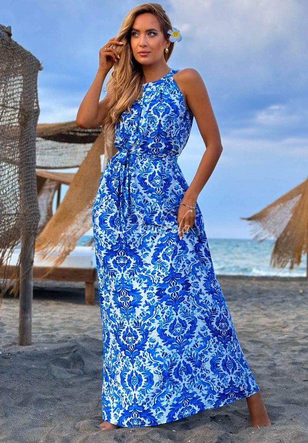 Rochie maxi din viscoză cu imprimeu Sunlit Ocean