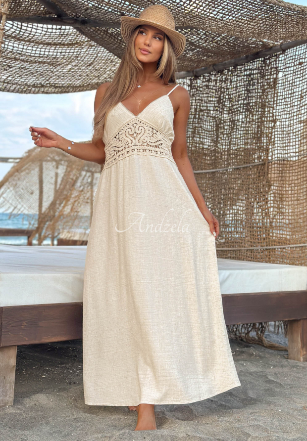 Rochie din viscoză cu bretele și dantelă boho Island Desire
