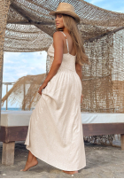 Rochie maxi na ramiączkach z koronką boho Island Desire jasnobeżowa