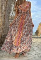 Wzorzysta Rochie maxi na ramiączkach Aqua Bliss błękitno-portocalie