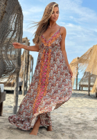 Wzorzysta Rochie maxi na ramiączkach Aqua Bliss błękitno-portocalie