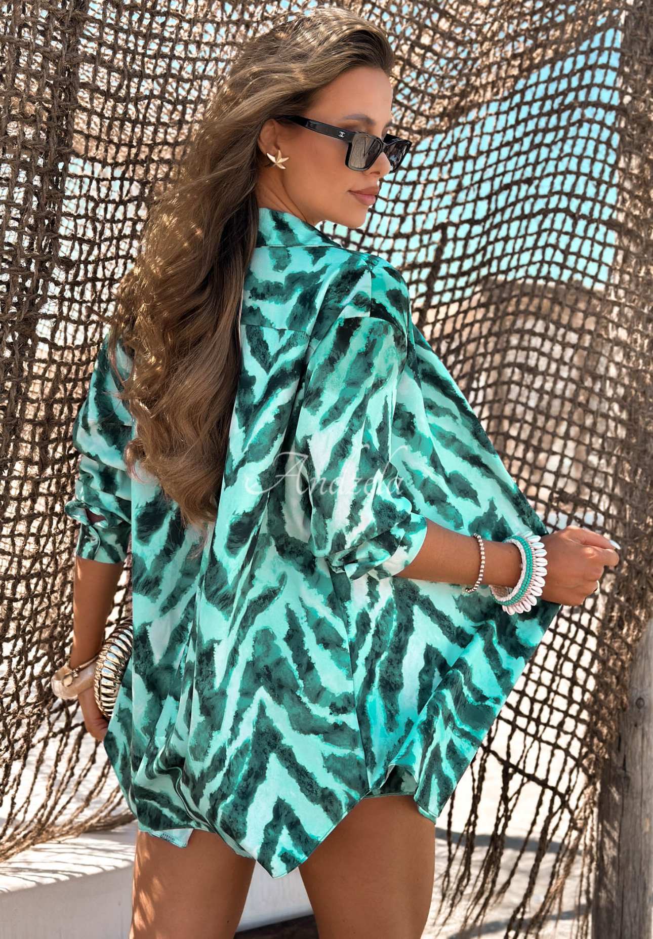 Set din viscoză cu imprimeu, cămașă și pantaloni scurți Aqua Wave