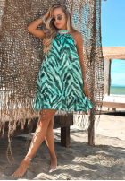 Wzorzysta Rochie mini na ramiączkach z wiskozą Aqua Wave turcuoaz