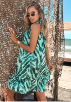 Wzorzysta Rochie mini na ramiączkach z wiskozą Aqua Wave turcuoaz
