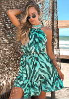 Wzorzysta Rochie mini na ramiączkach z wiskozą Aqua Wave turcuoaz