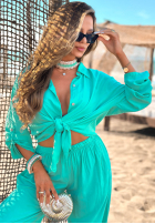Set din viscoză Summer Skies format din cămașă și pantaloni wide leg
