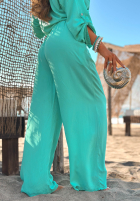 Set din viscoză Summer Skies format din cămașă și pantaloni wide leg