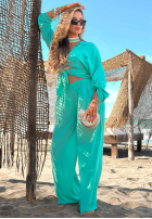 Set din viscoză Summer Skies format din cămașă și pantaloni wide leg