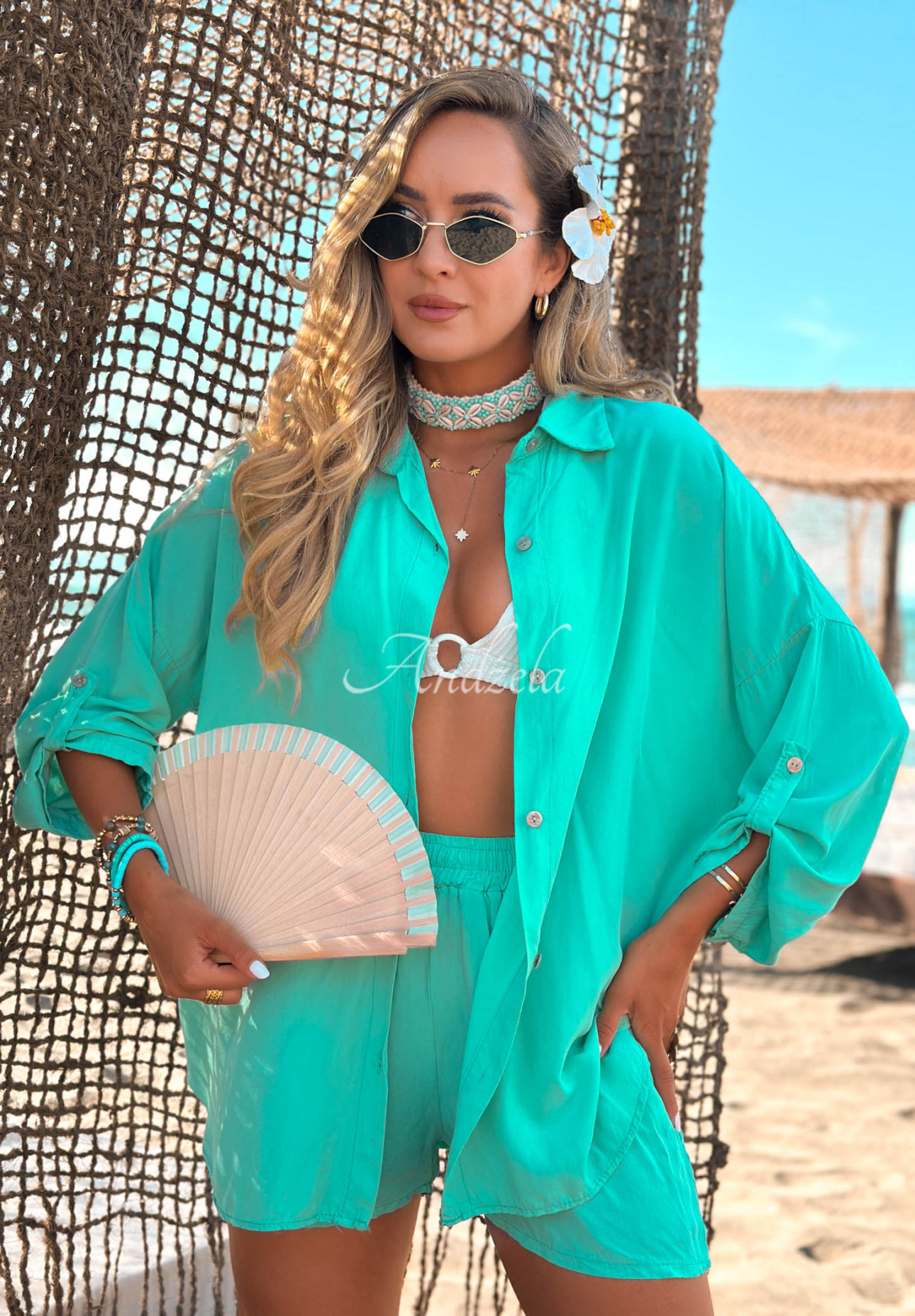 Set din viscoză cămașă și pantaloni scurți Summer Essence