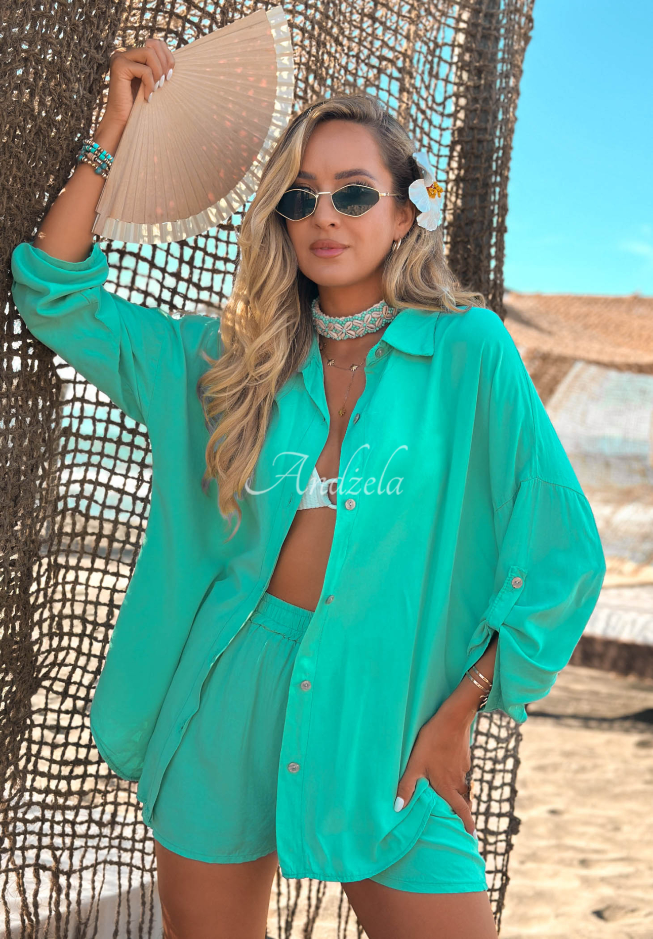 Set din viscoză cămașă și pantaloni scurți Summer Essence