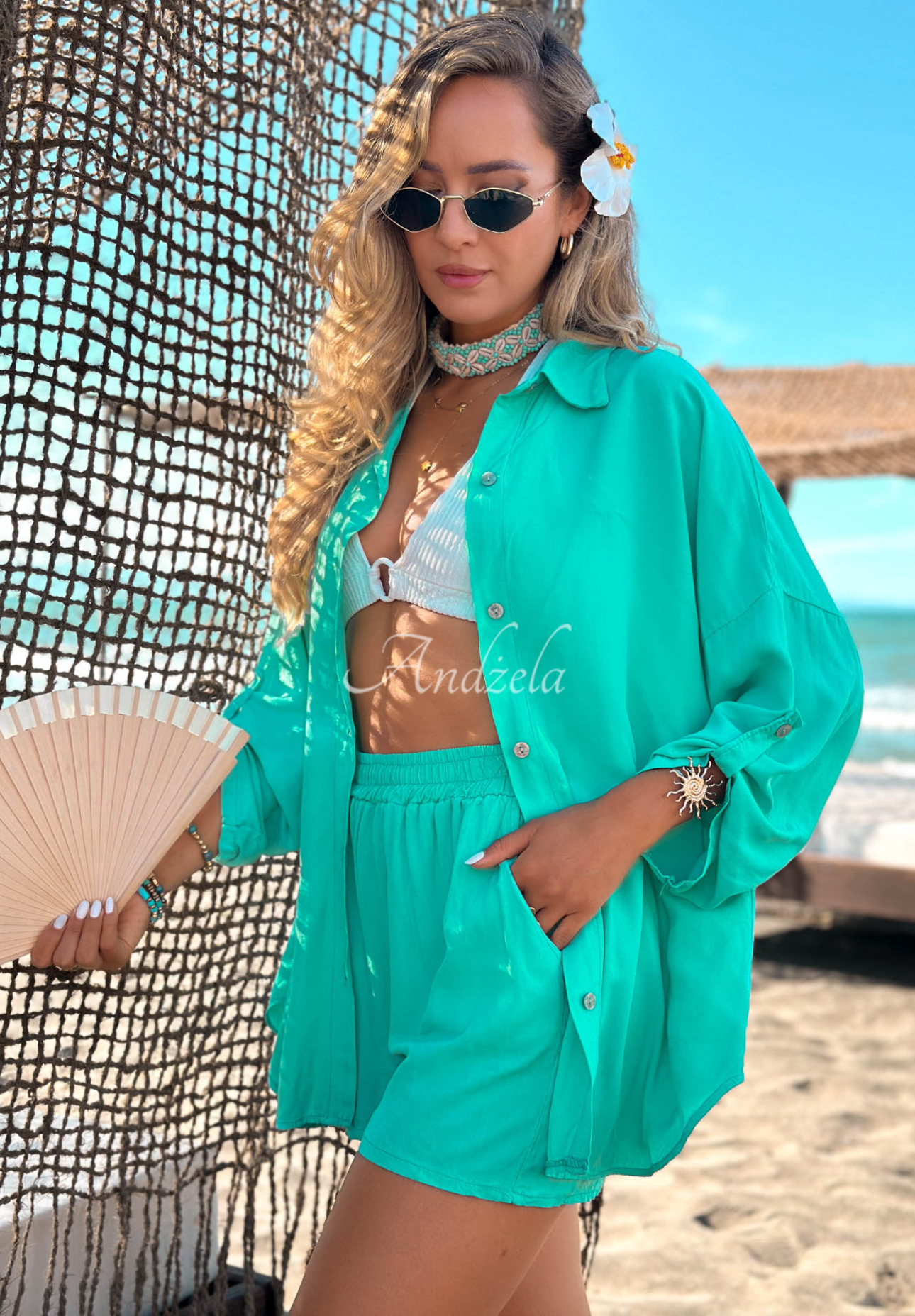 Set din viscoză cămașă și pantaloni scurți Summer Essence