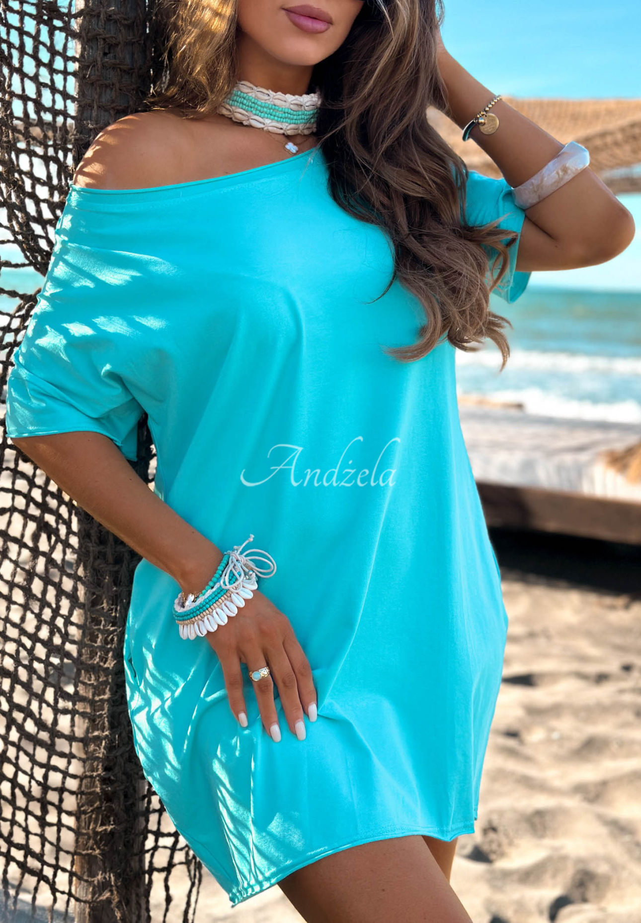 Rochie din bumbac cu mâneci scurte Morning Sun