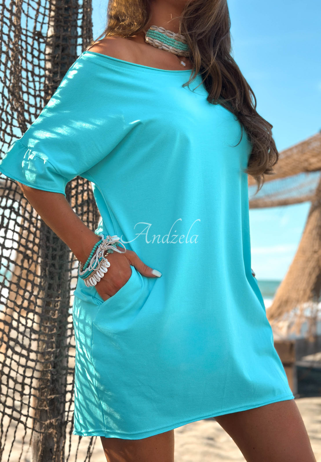 Rochie din bumbac cu mâneci scurte Morning Sun