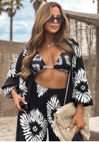 Compleu 3w1 Top , Cămașă i Pantaloni wide leg cu modele Fiesta Time negru