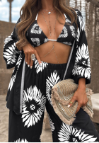 Compleu 3w1 Top , Cămașă i Pantaloni wide leg cu modele Fiesta Time negru
