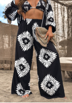 Compleu 3w1 Top , Cămașă i Pantaloni wide leg cu modele Fiesta Time negru