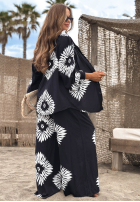 Compleu 3w1 Top , Cămașă i Pantaloni wide leg cu modele Fiesta Time negru