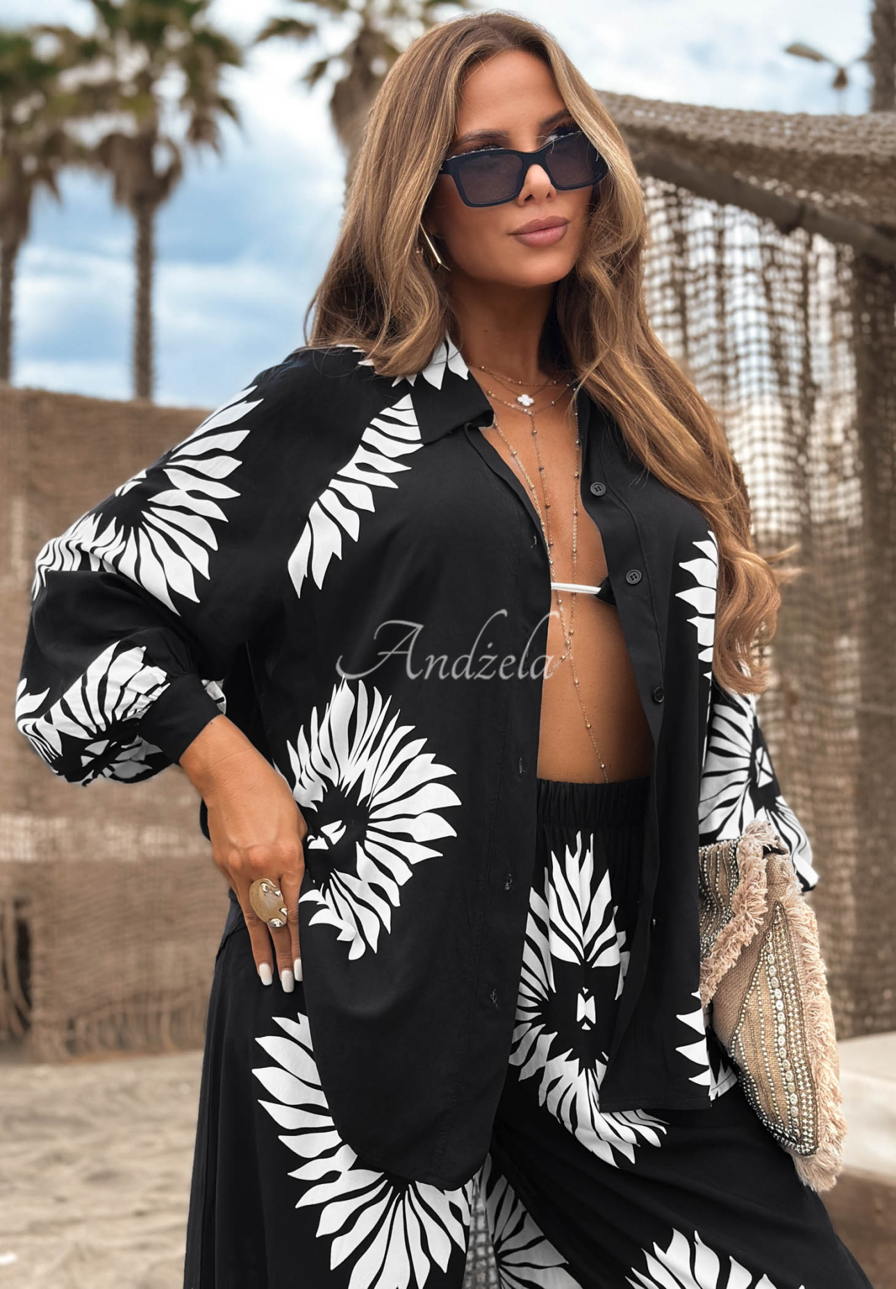 Set 3 în 1 din viscoză cu Top  , cămașă și pantaloni cu imprimeu Fiesta Time