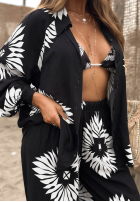Compleu 3w1 Top , Cămașă i Pantaloni wide leg cu modele Fiesta Time negru