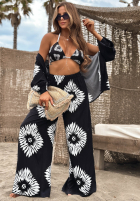 Compleu 3w1 Top , Cămașă i Pantaloni wide leg cu modele Fiesta Time negru