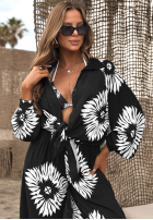 Compleu 3w1 Top , Cămașă i Pantaloni wide leg cu modele Fiesta Time negru