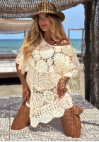 Ażurowa narzutka plażowa boho Sea Sparkle bej