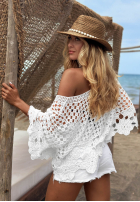 Scurtă ażurowa narzutka boho Vayari albă
