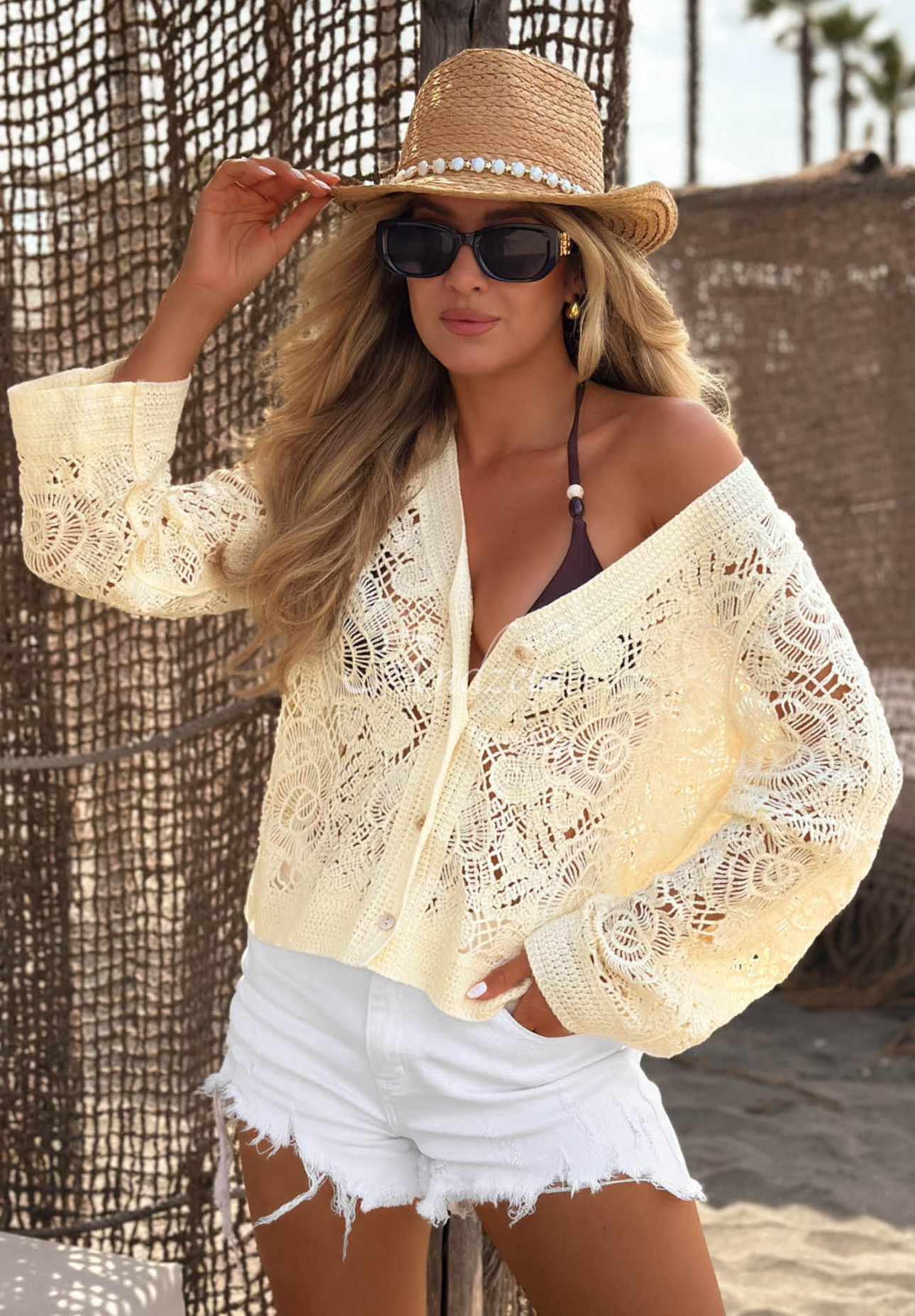 Cardigan boho scurt ajurat Coastal Mirage
