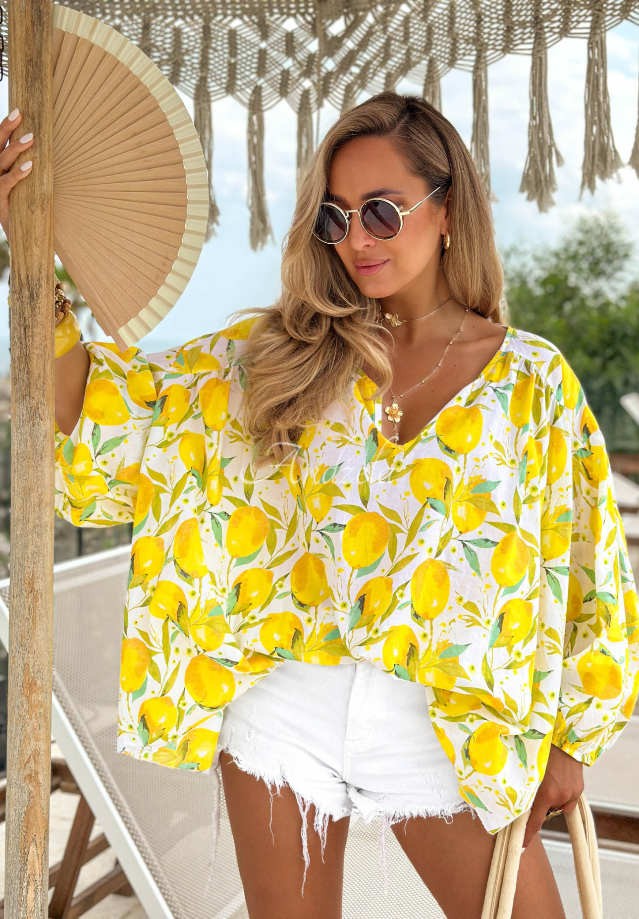 Bluză oversize din bumbac cu imprimeu cu lămâi Iced Lemonade