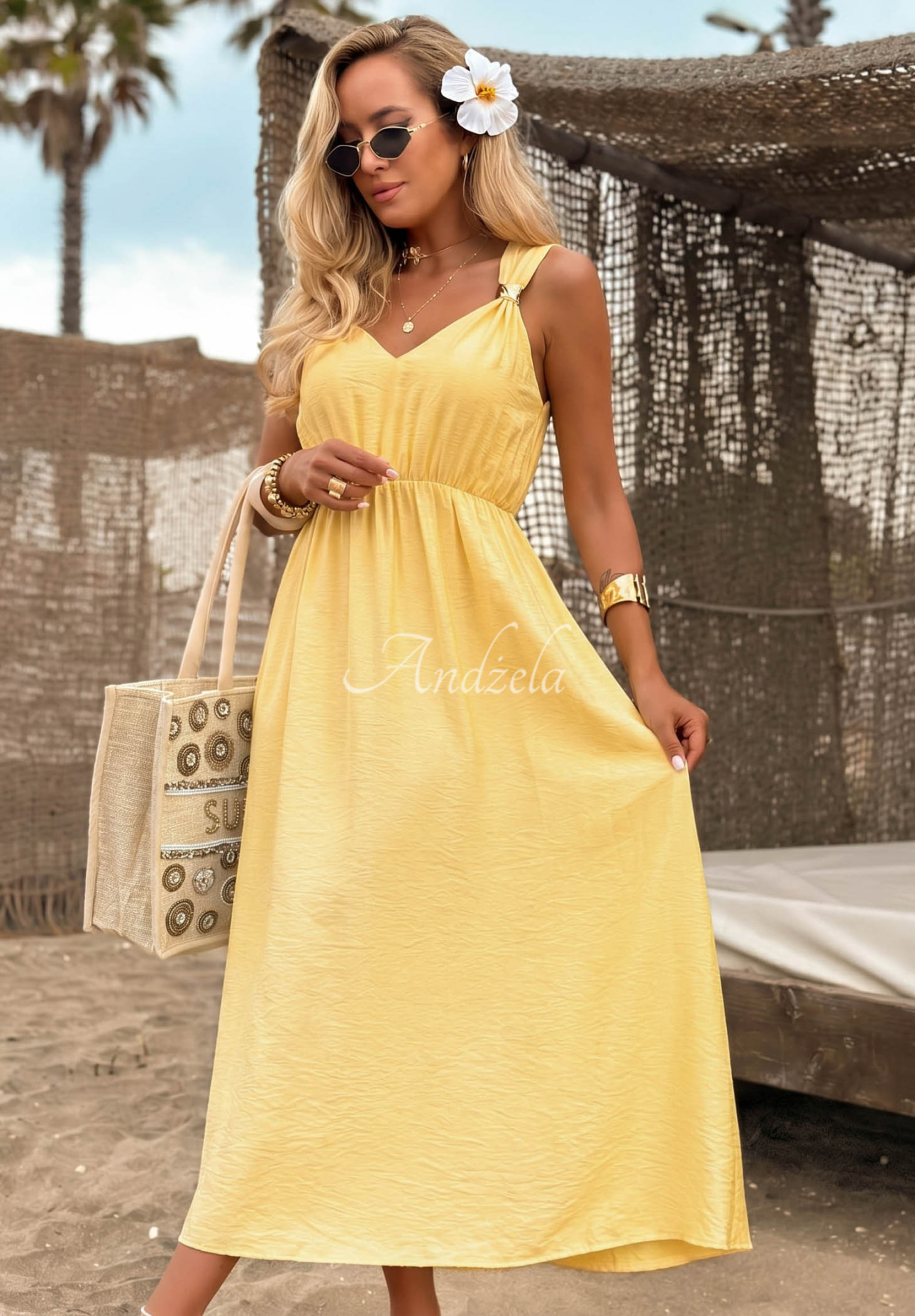 Rochie din viscoză cu bretele Island Shine