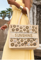 Pleciona Geantă wyszywana koralikami boho Sunshine Beads bej