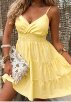 Rochie mini na ramiączkach z falbankami Sun Muse galben