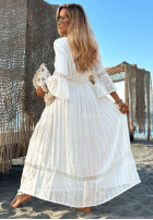 Rochie maxi ze złotymi haftami boho Sorelle Sun albă