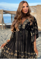 Rochie maxi ze złotymi haftami boho Palm Royale negru