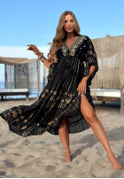 Rochie maxi ze złotymi haftami boho Palm Royale negru