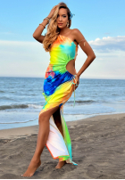 Asymetryczna Rochie maxi cu modele Hawaii Papaya żółto-portocalie