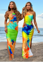 Asymetryczna Rochie maxi cu modele Hawaii Papaya żółto-portocalie