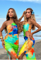 Asymetryczna Rochie maxi cu modele Hawaii Papaya żółto-portocalie
