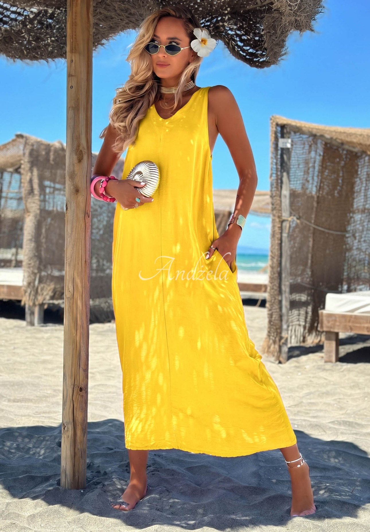 Rochie maxi din viscoză cu bretele The Shoreline