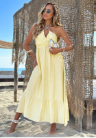 Rochie midi na ramiączkach z falbankami Summer Darling galben
