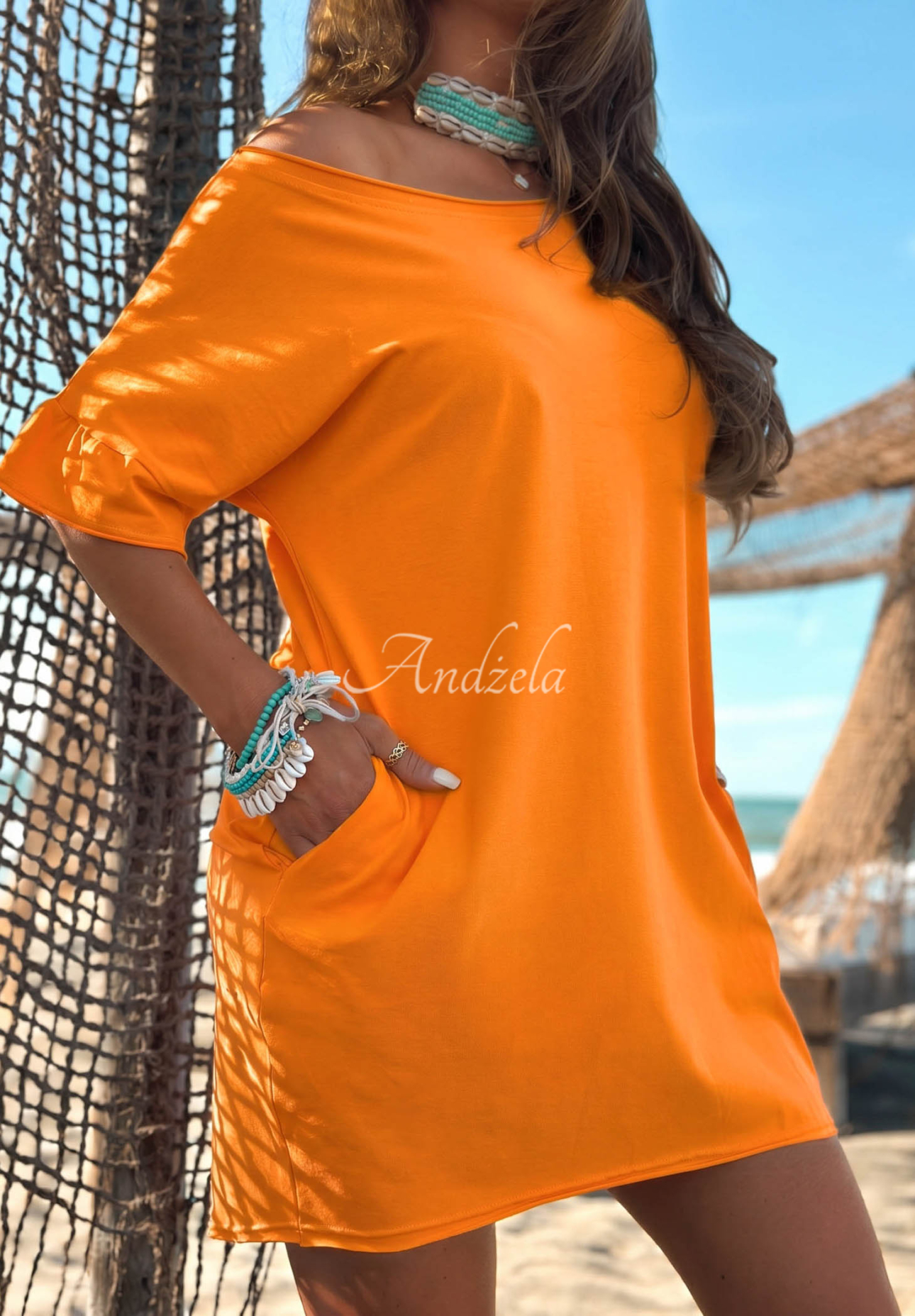 Rochie din bumbac cu mâneci scurte Morning Sun